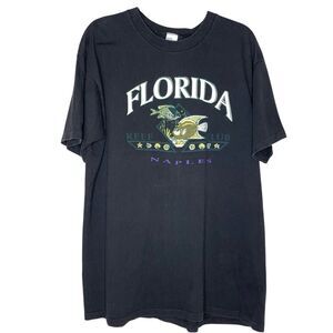 Naples Florida Reef Club T Shirt Short Sleeve Graphic Shell Fish Black Vtg XL